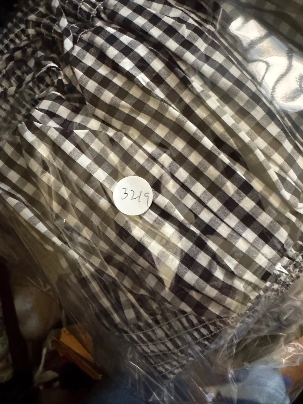 J. Crew Black and White Gingham Smocked Midi Dress